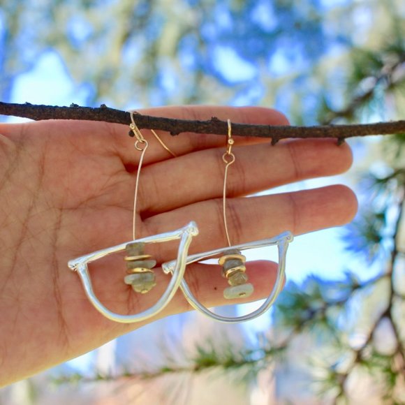 New Silver Boho Natural Stone Drop Dangle Earrings Boho Drop Simple - Picture 5 of 13